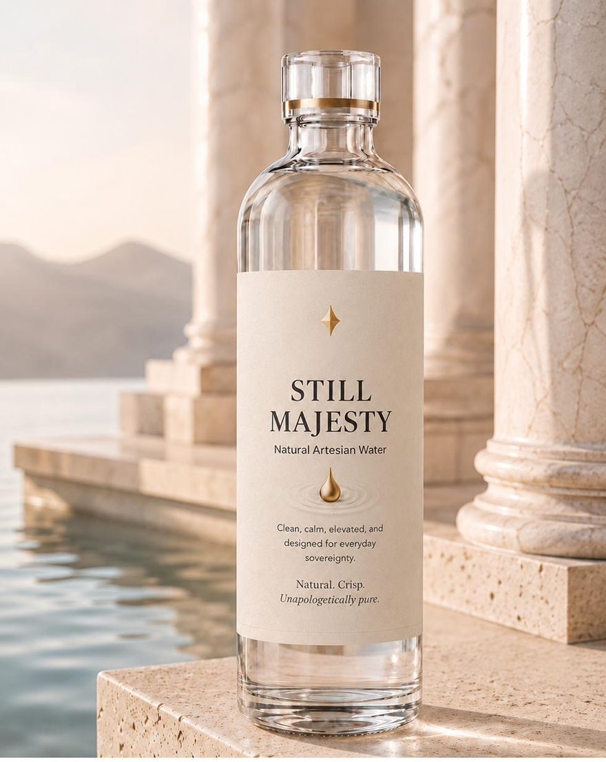 A bottle of Crown Water beside still water.